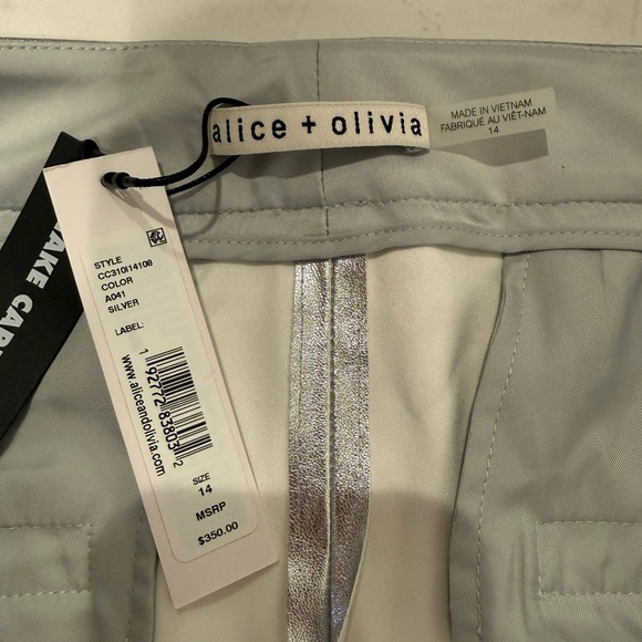 NWT Alice + Olivia Livi High Waist Bootcut Metallic Silver Faux Leather Pants 14 - Picture 8 of 9